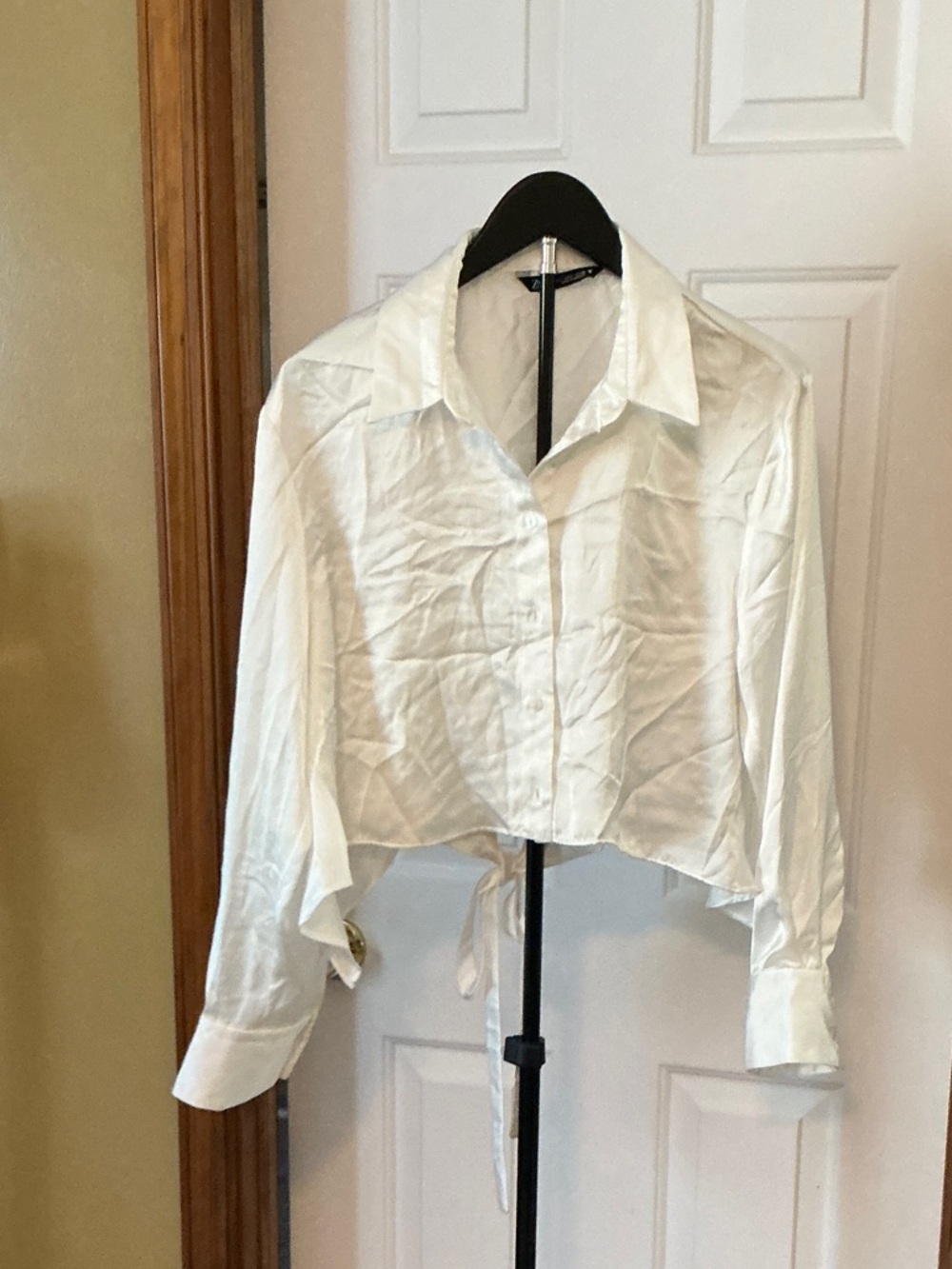 Zara White Cropped Button satin look cropped top